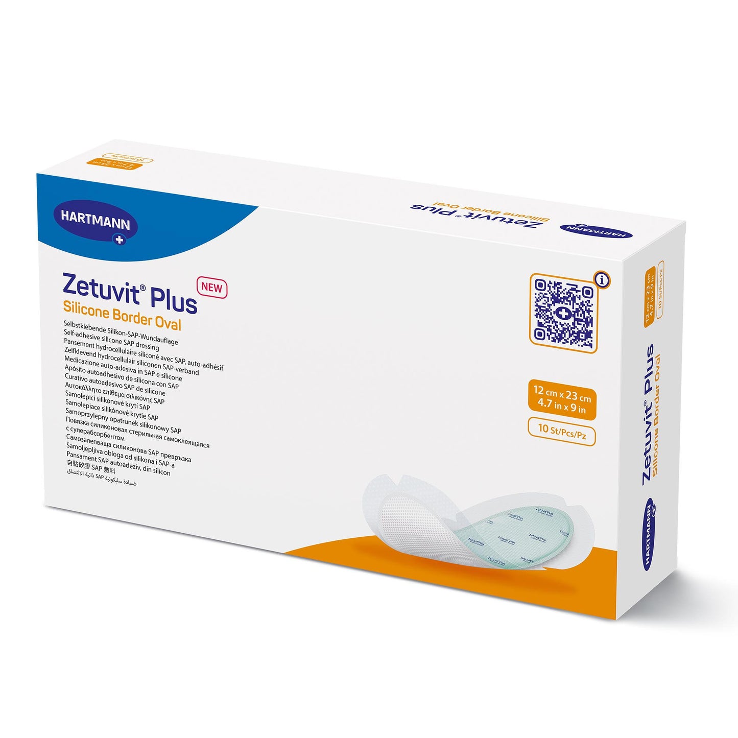 Zetuvit® Plus Silicone Border Super Absorbent Dressing, 4.7 x 9 Inch Oval 413909