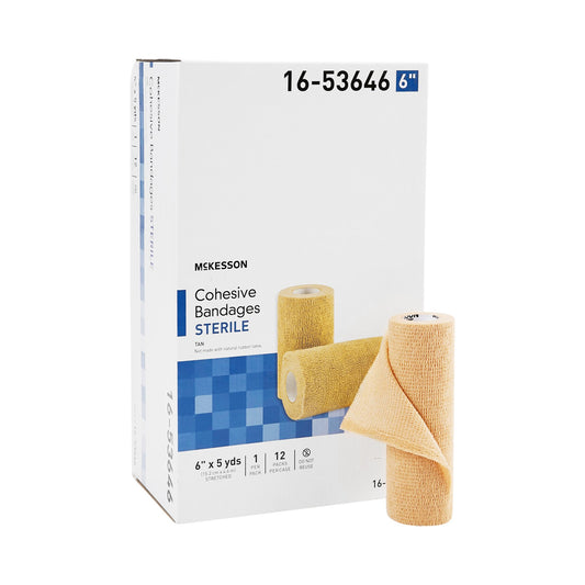 Cohesive Bandage McKesson 6 Inch X 5 Yard Self-adherent Closure Tan Sterile Standard Compression - 16-53646