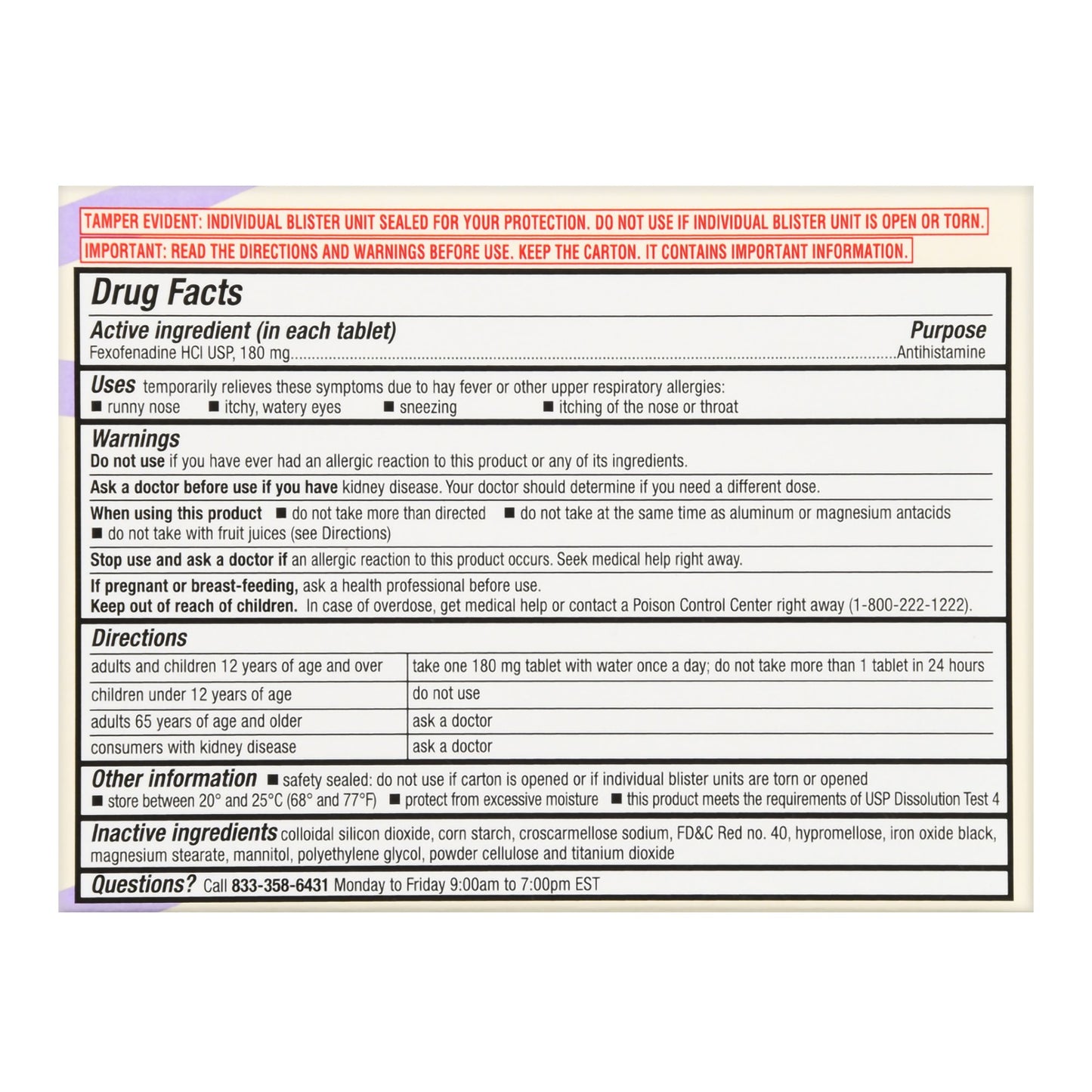 Foster & Thrive™ 24 Hour Allergy Relief Fexofenadine HCl USP 180 mg Tablets 70677100901