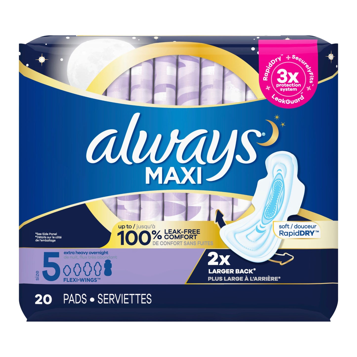 Always® Maxi Extra Heavy Overnight Pads with Wings, Size 5 03700017902