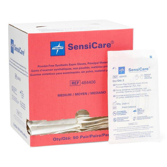 Exam Glove SensiCare® Medium Sterile Pair Stretch Vinyl Standard Cuff Length Smooth Beige Not Rated - 484406