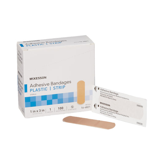 Adhesive Strip McKesson 1 X 3 Inch Plastic Rectangle Tan Sterile - 16-4821