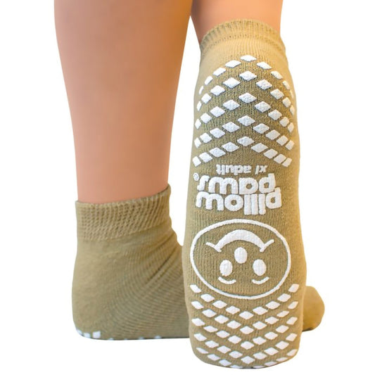 Slipper Socks Pillow Paws® Single Imprint Terries™ Unisex Adult X-Large Single Tread Single Patient Use Tan - 1097