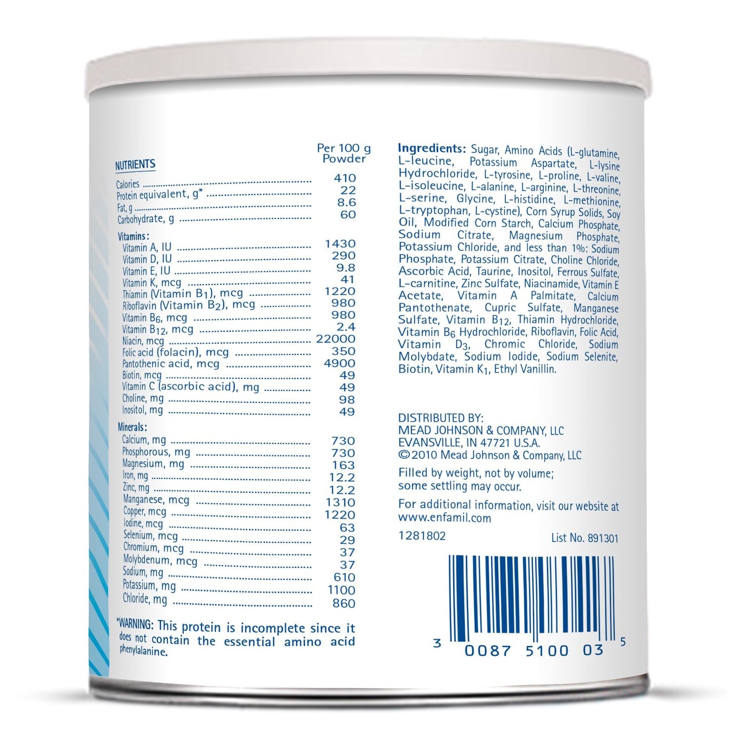 Phenyl-Free® 2 Vanilla Medical Food for the Dietary Management of PKU, 1 lb. Can 891301