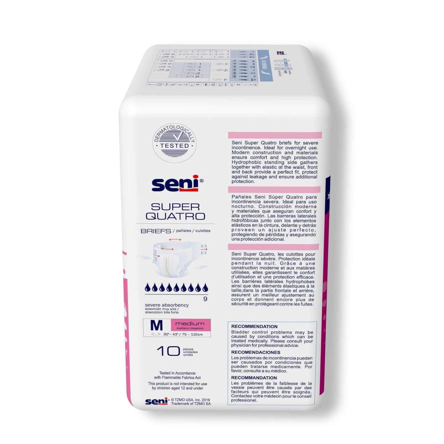 Seni® Super Quatro Severe Absorbency Incontinence Brief, Medium S-ME10-BQ1