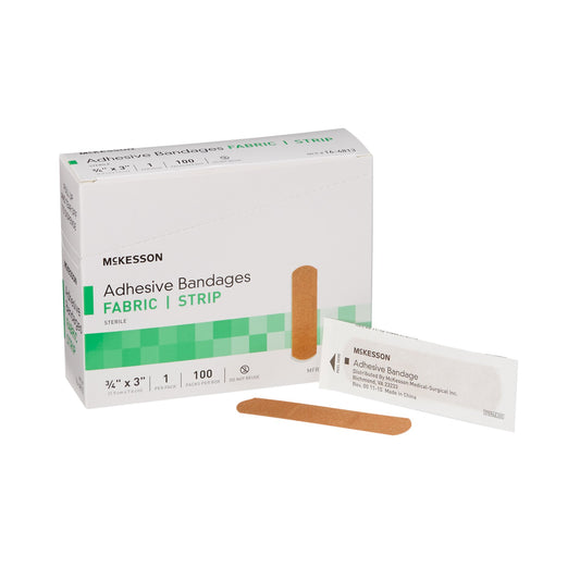 Adhesive Strip McKesson 3/4 X 3 Inch Fabric Rectangle Tan Sterile - 16-4813