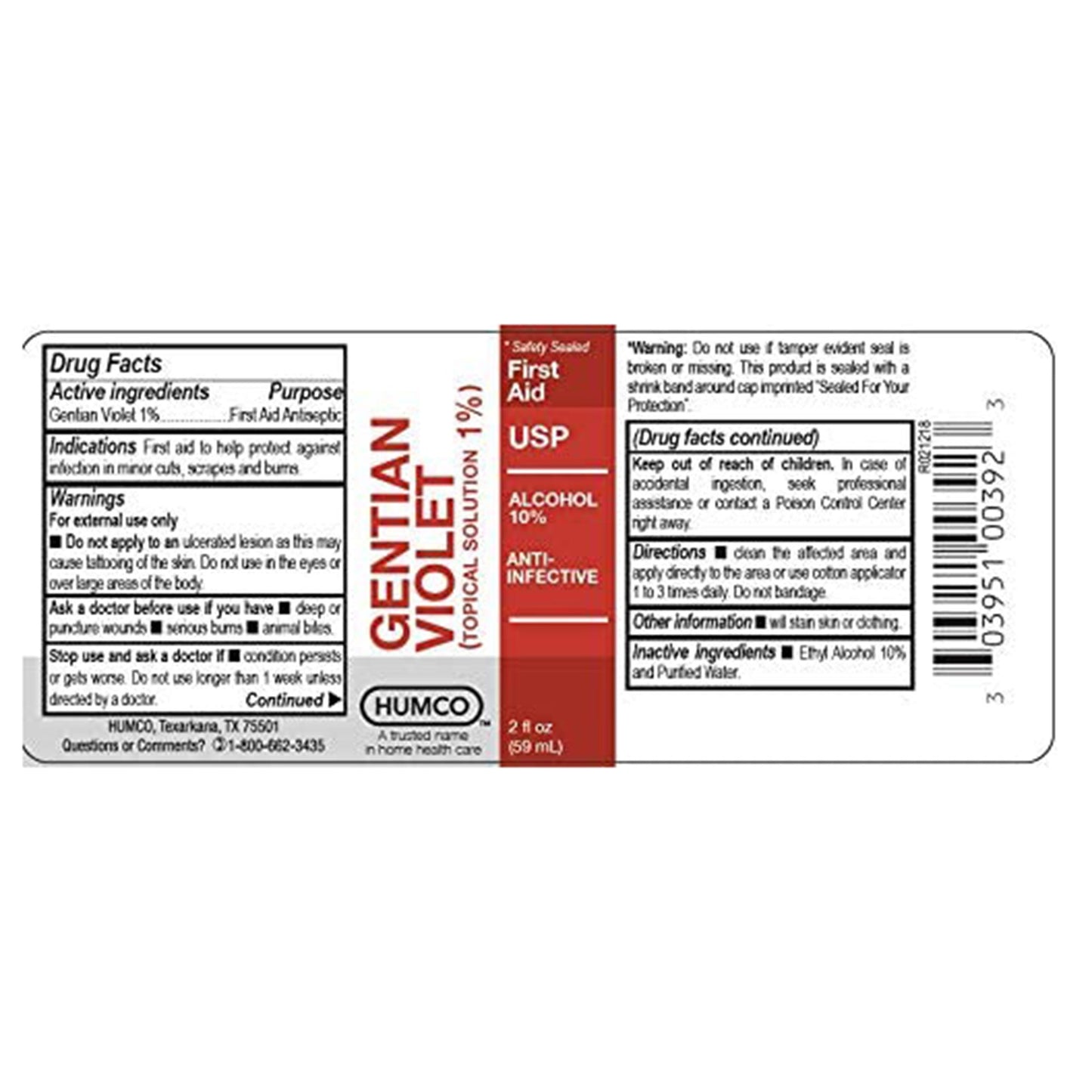 Humco Gentian Violet First Aid Antibiotic, 2 oz. Bottle 00395100392