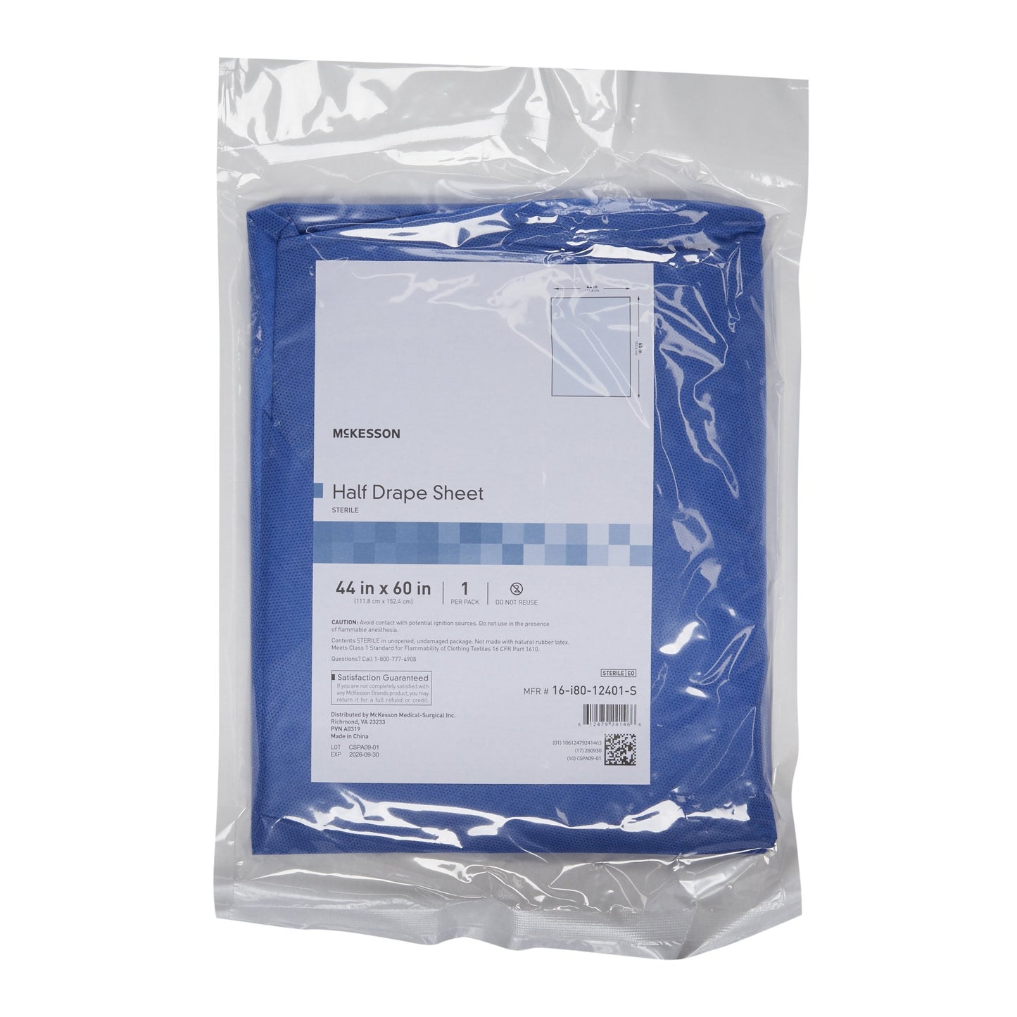McKesson Sterile Half Drape Sheet, 60 x 44 Inch 16-I80-12401-S