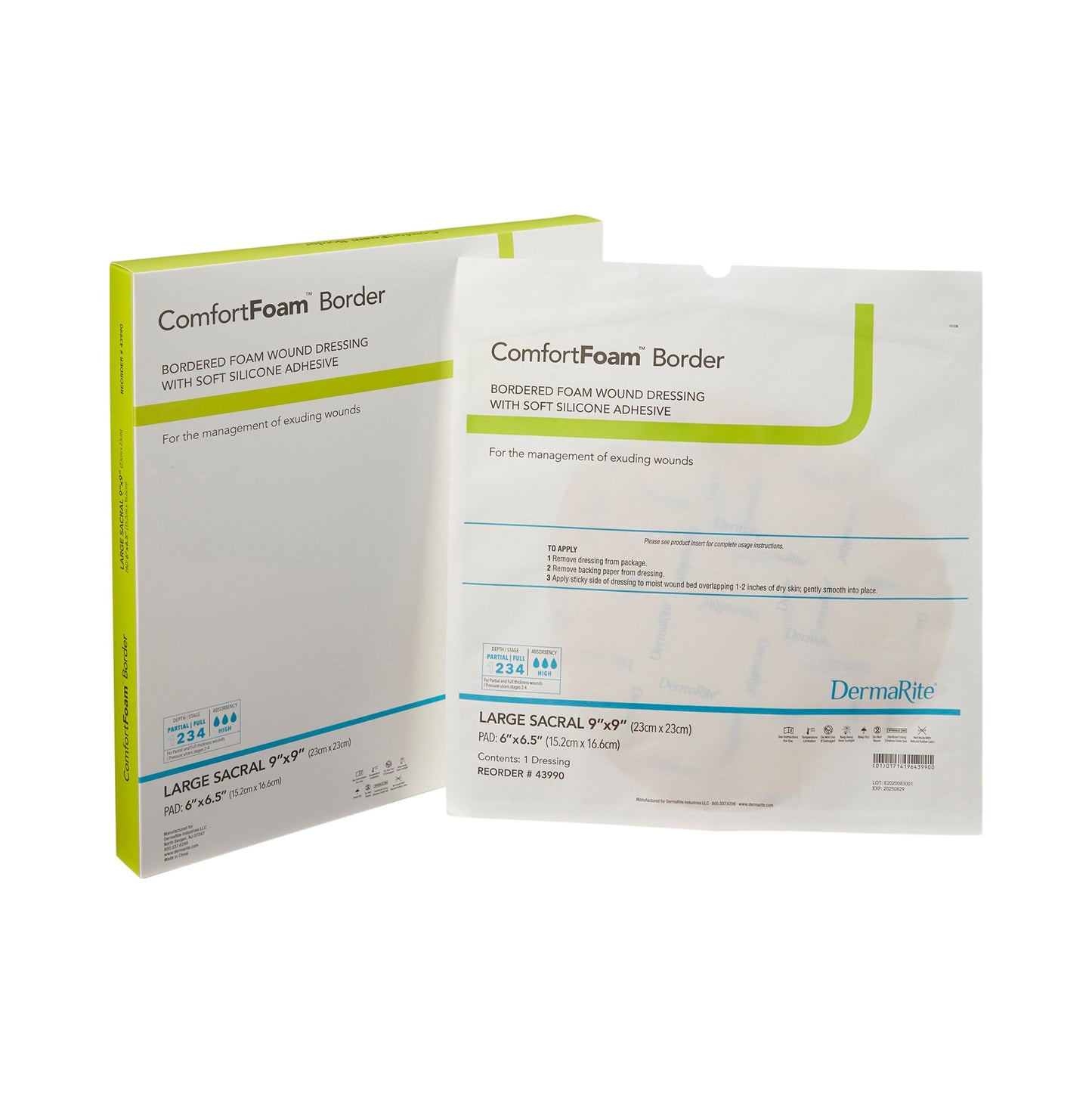 ComfortFoam™ Bordered Foam Wound Dressing w/ Soft Silicone Adhesive, 9 x 9 Inch 43990