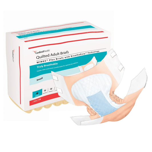 Unisex Adult Incontinence Brief Wings™ Quilted Plus with BreatheEasy™ Technology Small Disposable Heavy Absorbency - 66132