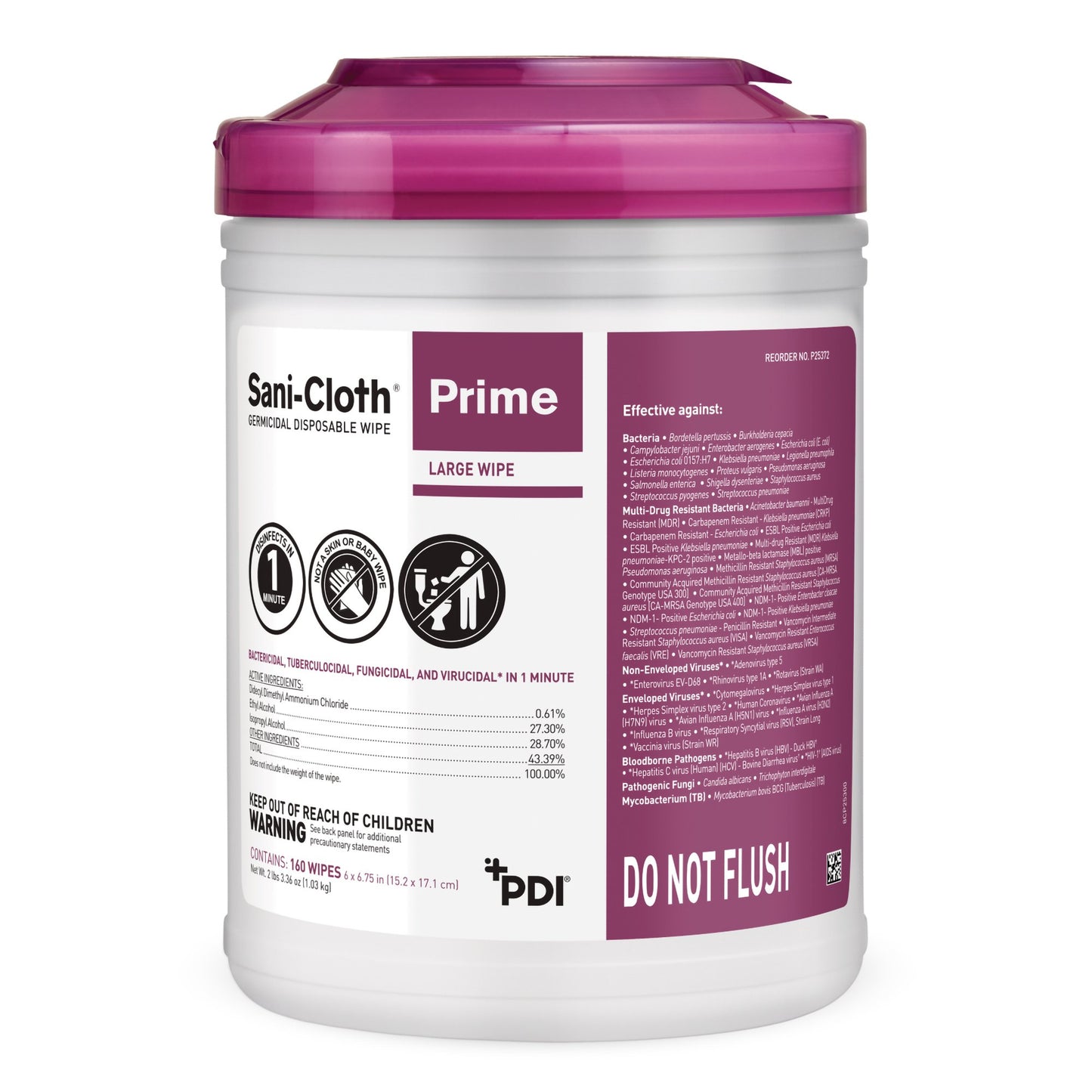 Surface Disinfectant Cleaner Sani-Cloth® Prime Premoistened Germicidal Manual Pull Wipe 160 Count Canister Alcohol Scent NonSterile - P25372