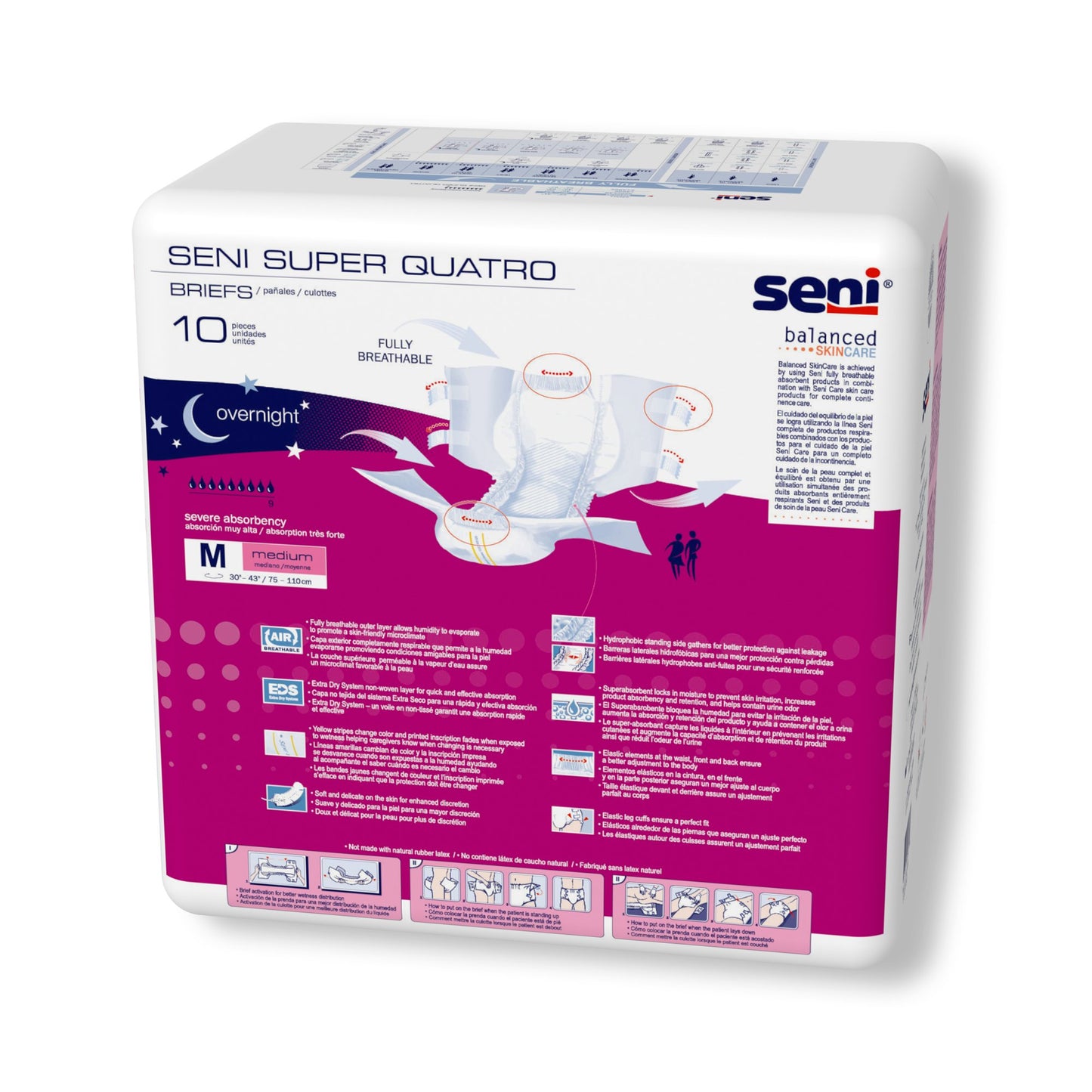 Seni® Super Quatro Severe Absorbency Incontinence Brief, Medium S-ME10-BQ1