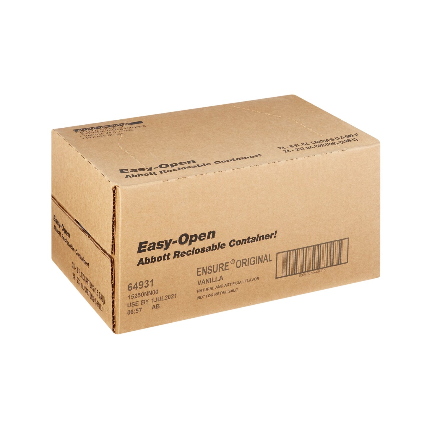 Oral Supplement Ensure® Original Therapeutic Nutrition Shake Vanilla Flavor Liquid 8 oz. Reclosable Carton - 64931