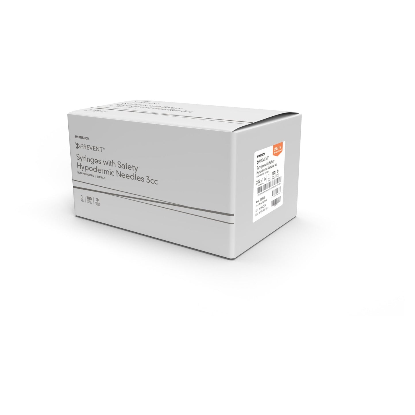 Safety Hypodermic Syringe with Needle McKesson Prevent® 3 mL 1 Inch 25 Gauge Hinged Safety Needle Ultra Thin Wall - 102-SN3C251S3