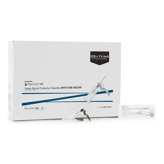 McKesson Prevent® HT Blood Collection Needle with Holder 22 Gauge 1-1/4 Inch Needle Length Safety Needle Without Tubing Sterile - 16-NBCH22GS