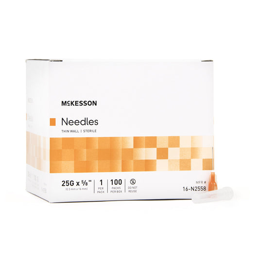 Hypodermic Needle McKesson 5/8 Inch Length 25 Gauge Thin Wall Without Safety - 16-N2558