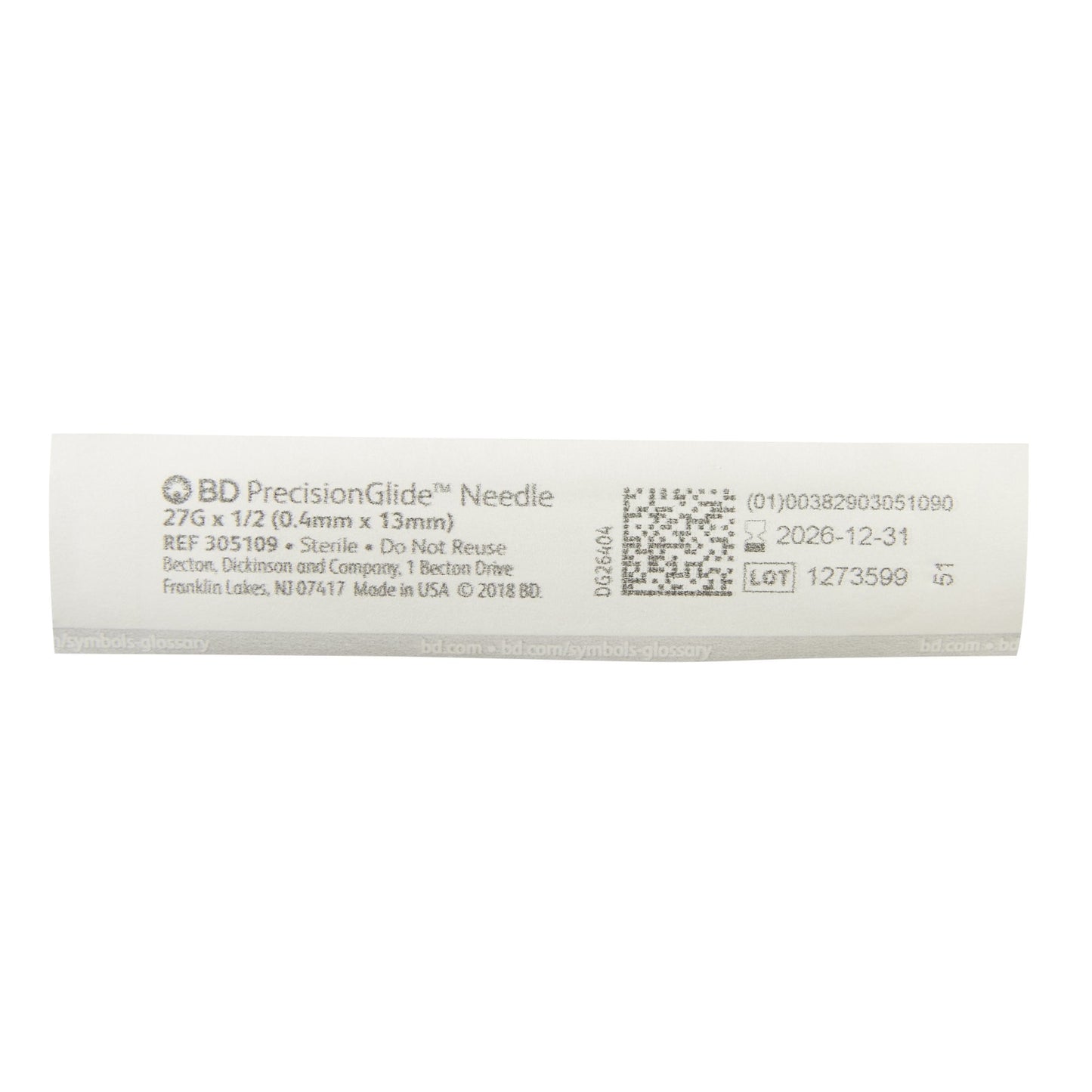 Hypodermic Needle PrecisionGlide™ 1/2 Inch Length 27 Gauge Thin Wall Without Safety - 305109