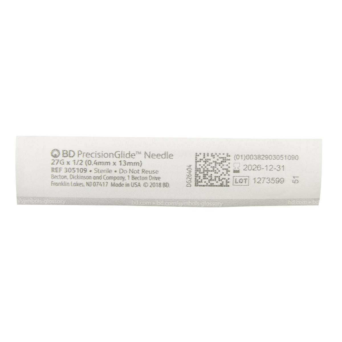 BD PrecisionGlide 27 G x 1/2" Hypodermic Needle - 305109