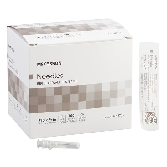 Hypodermic Needle McKesson 1/2 Inch Length 27 Gauge Regular Wall Without Safety - 16-N2705