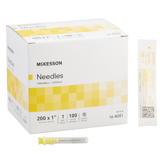 Hypodermic Needle McKesson 1 Inch Length 20 Gauge Thin Wall Without Safety - 16-N201