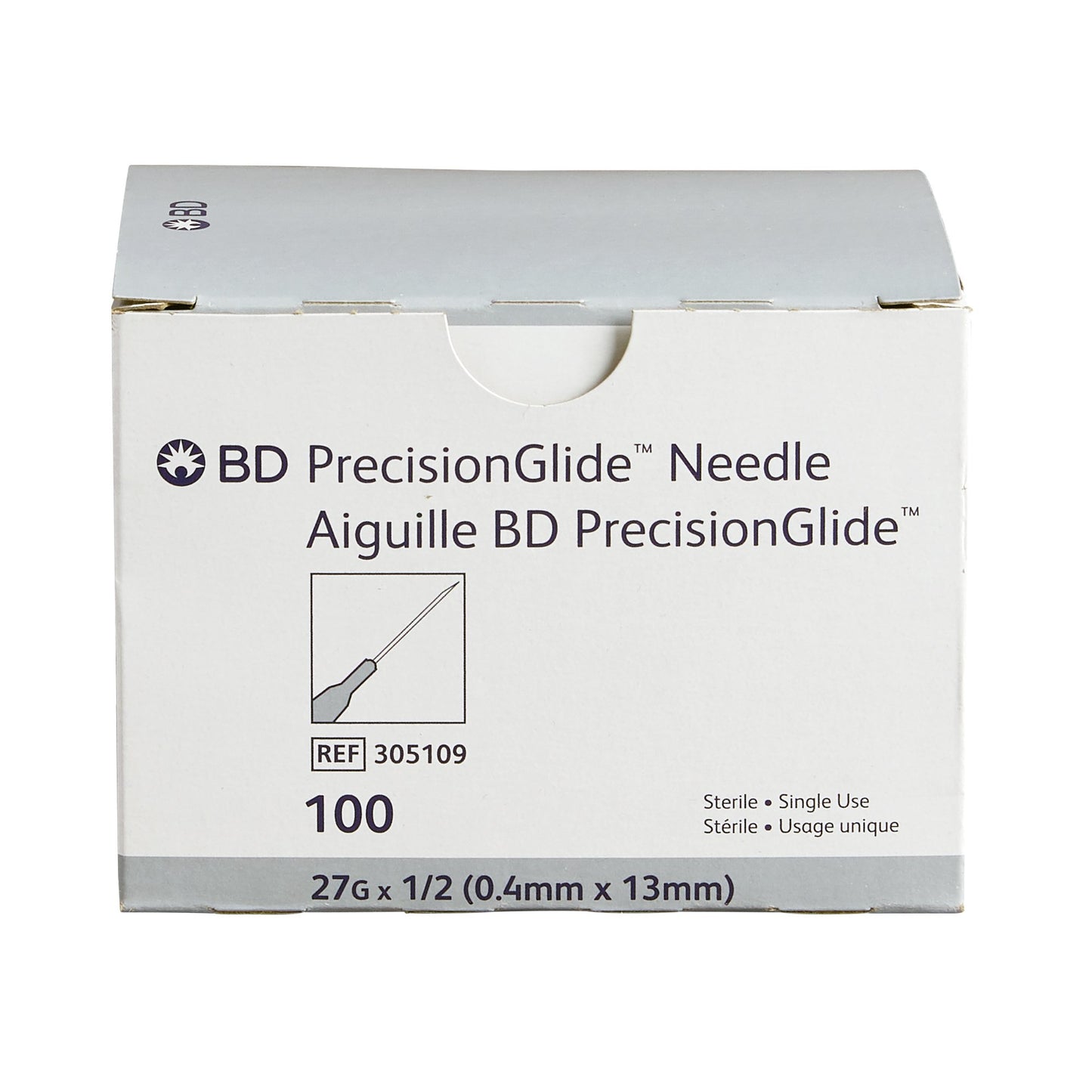 Hypodermic Needle PrecisionGlide™ 1/2 Inch Length 27 Gauge Thin Wall Without Safety - 305109