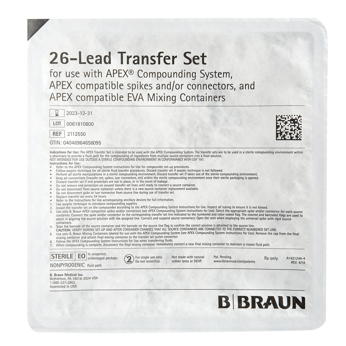 B. Braun B. Braun APEX Transfer Set 2112550, Case of 4