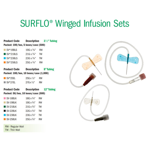 Terumo Medical Surflo Winged Infusion Set, 25 G, 12 Inch Tubing SV-25BLK, Box of 50