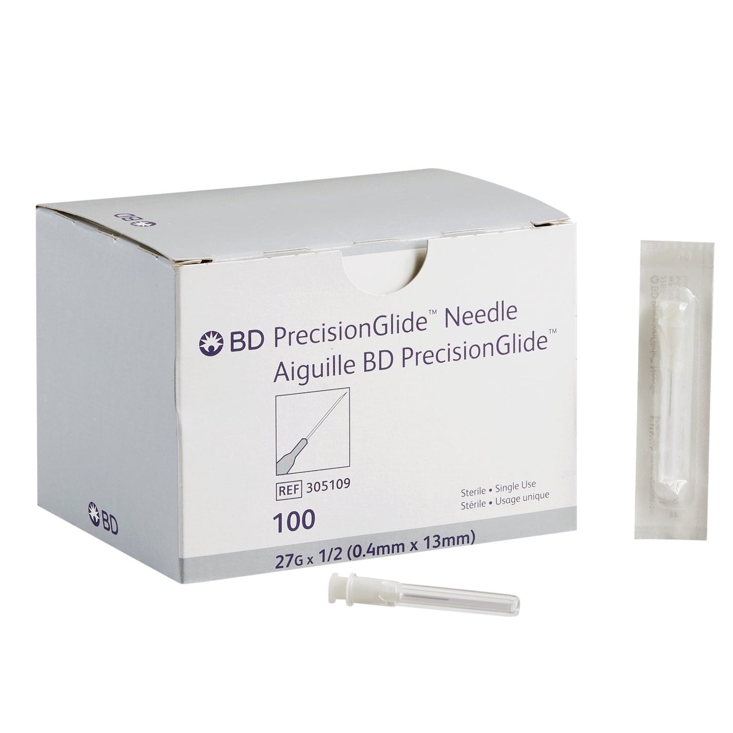 Hypodermic Needle PrecisionGlide™ 1/2 Inch Length 27 Gauge Thin Wall Without Safety - 305109