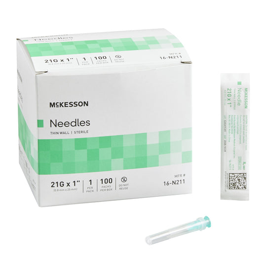 Hypodermic Needle McKesson 1 Inch Length 21 Gauge Thin Wall Without Safety - 16-N211