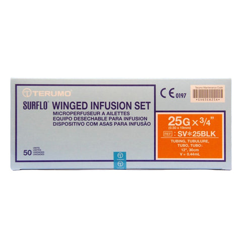 Terumo Medical Surflo Winged Infusion Set, 25 G, 12 Inch Tubing SV-25BLK, Box of 50