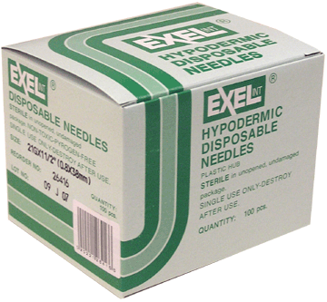 Exel 30G x 1 in. Hypodermic Needle with Plastic Hub, Box of 100 - Delasco