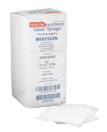 Medi-Pak™ Performance 3" x 3" 8 ply 100% Cotton Gauze Sponge - 33082000 - Medsitis