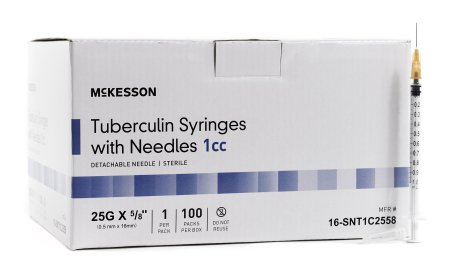 McKesson 1 mL Tuberculin Syringe w/ Needle 25G 5/8" - 16-SNT1C2558 - Medsitis