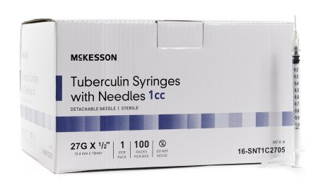 McKesson 1 mL Tuberculin Syringe w/ Needle 27G 1/2" - 16-SNT1C2705 - Medsitis