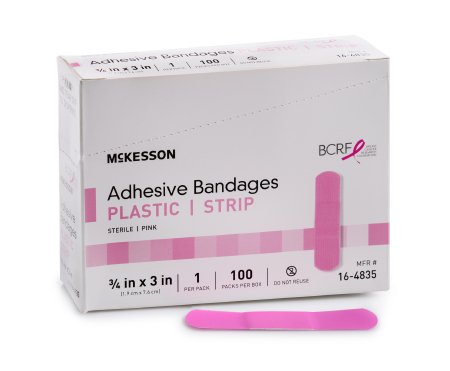 McKesson Pink Adhesive Strip Plastic Rectangle 3/4" x 3" - 16-4835 - Medsitis