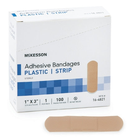 McKesson Adhesive Strip Plastic Rectangle 1" x 3" - 16-4821 - Medsitis