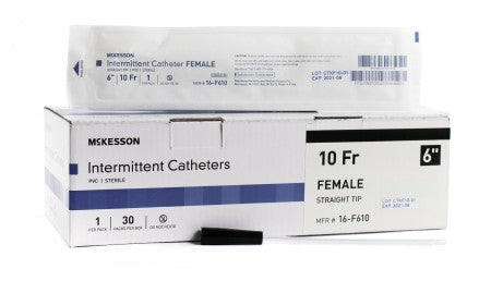 McKesson Female 6" Straight Tip Intermittent Catheters 10Fr. - 16-F610 - Medsitis