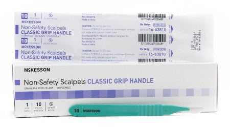 McKesson General Purpose Stainless Steel Scalpel with Classic Grip Handle - Size 10 - 16-63810 - Medsitis