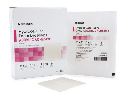 McKesson Hydrocellular Acrylic Adhesive Foam Dressing 3" x 3" - 4670 - Medsitis