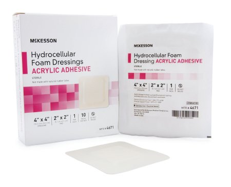McKesson Hydrocellular Acrylic Adhesive Foam Dressing 4" x 4" - 4671 - Medsitis