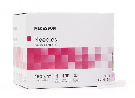 McKesson Hypodermic Thin Wall Needle w/o Safety 18G x 1" - 16-N181 - Medsitis