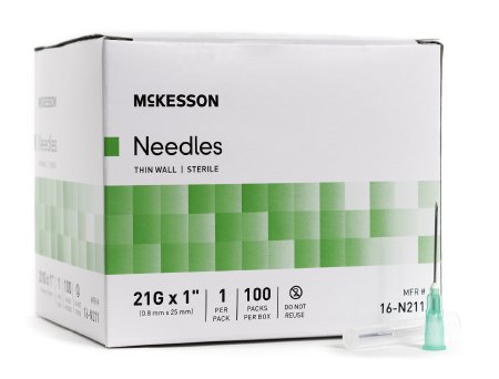 McKesson Hypodermic Thin Wall Needle w/o Safety 21G x 1" - 16-N211 - Medsitis