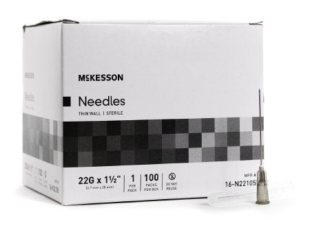 McKesson Hypodermic Thin Wall Needle w/o Safety 22G x 1-1/2" - 16-N22105 - Medsitis