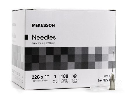 McKesson Hypodermic Thin Wall Needle w/o Safety 22G x 1" - 16-N221 - Medsitis