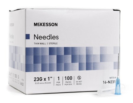 McKesson Hypodermic Thin Wall Needle w/o Safety 23G x 1" - 16-N231 - Medsitis