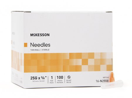 McKesson Hypodermic Thin Wall Needle w/o Safety 25G x 5/8" - 16-N2558 - Medsitis