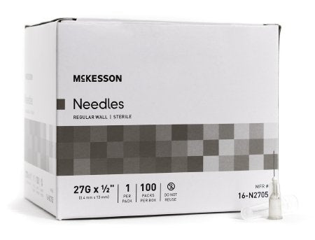 McKesson Hypodermic Regular Wall Needle w/o Safety 27G x 1/2" - 16-N2705 - Medsitis