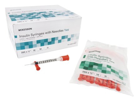 McKesson Insulin Syringes w/ Fixed Needles 1/2 cc 28G x 1/2" - 102-SN05C2805P - Medsitis
