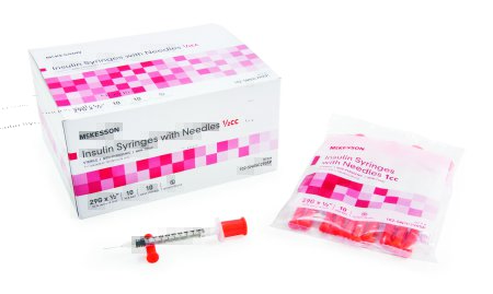 McKesson Insulin Syringes w/ Fixed Needles 1/2cc 29 G x 1/2" - 102-SN05C2905P - Medsitis