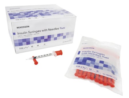 McKesson Insulin Syringes w/ Fixed Needles 3/10cc 31G x 5/16" - 102-SN310C31516P - Medsitis